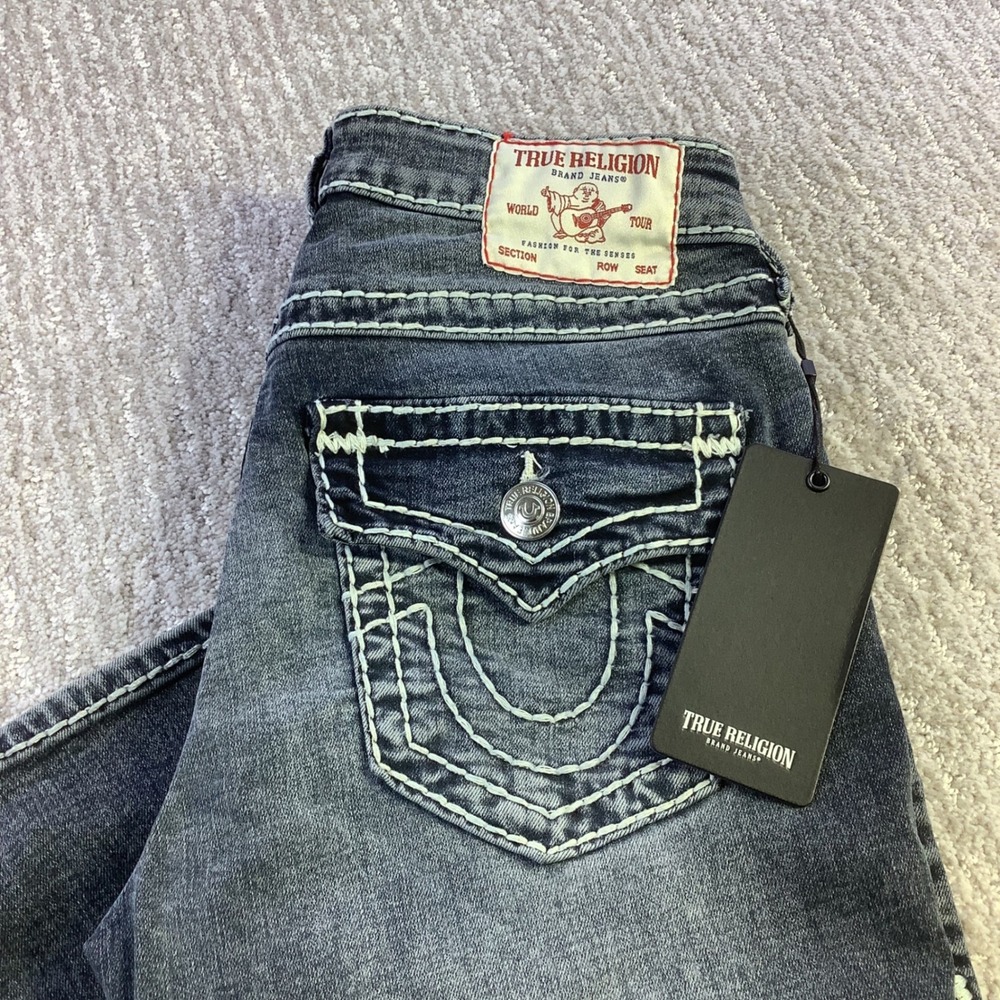 True Religion Becca Mid Rise Bootcut Super T Flap Jeans Dark Wash Size 27 NWT
